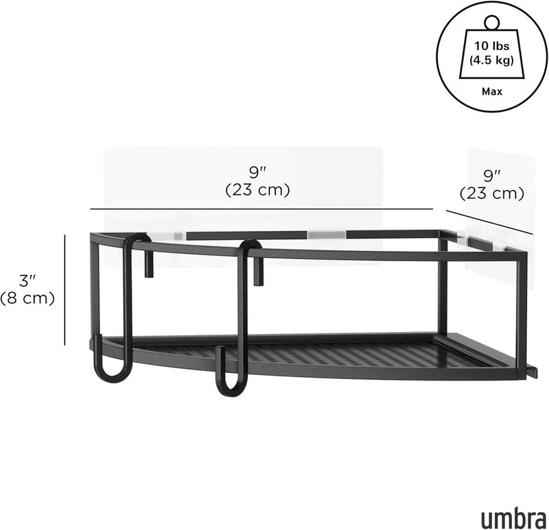 UMBRA Cubiko Shower Corner Shelf, Metal Floating Shelves with Adhesive Mounting Strips, 2-Pack, Black - Image 3
