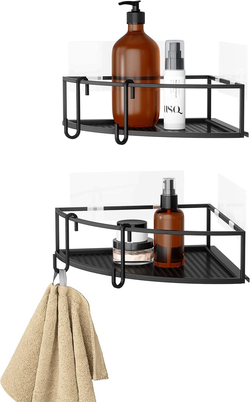 UMBRA Cubiko Shower Corner Shelf, Metal Floating Shelves with Adhesive Mounting Strips, 2-Pack, Black - Image 1