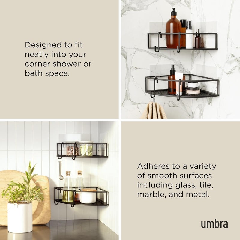 UMBRA Cubiko Shower Corner Shelf, Metal Floating Shelves with Adhesive Mounting Strips, 2-Pack, Black - Image 4