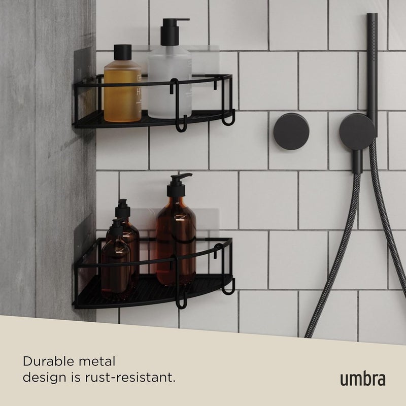 UMBRA Cubiko Shower Corner Shelf, Metal Floating Shelves with Adhesive Mounting Strips, 2-Pack, Black - Image 5