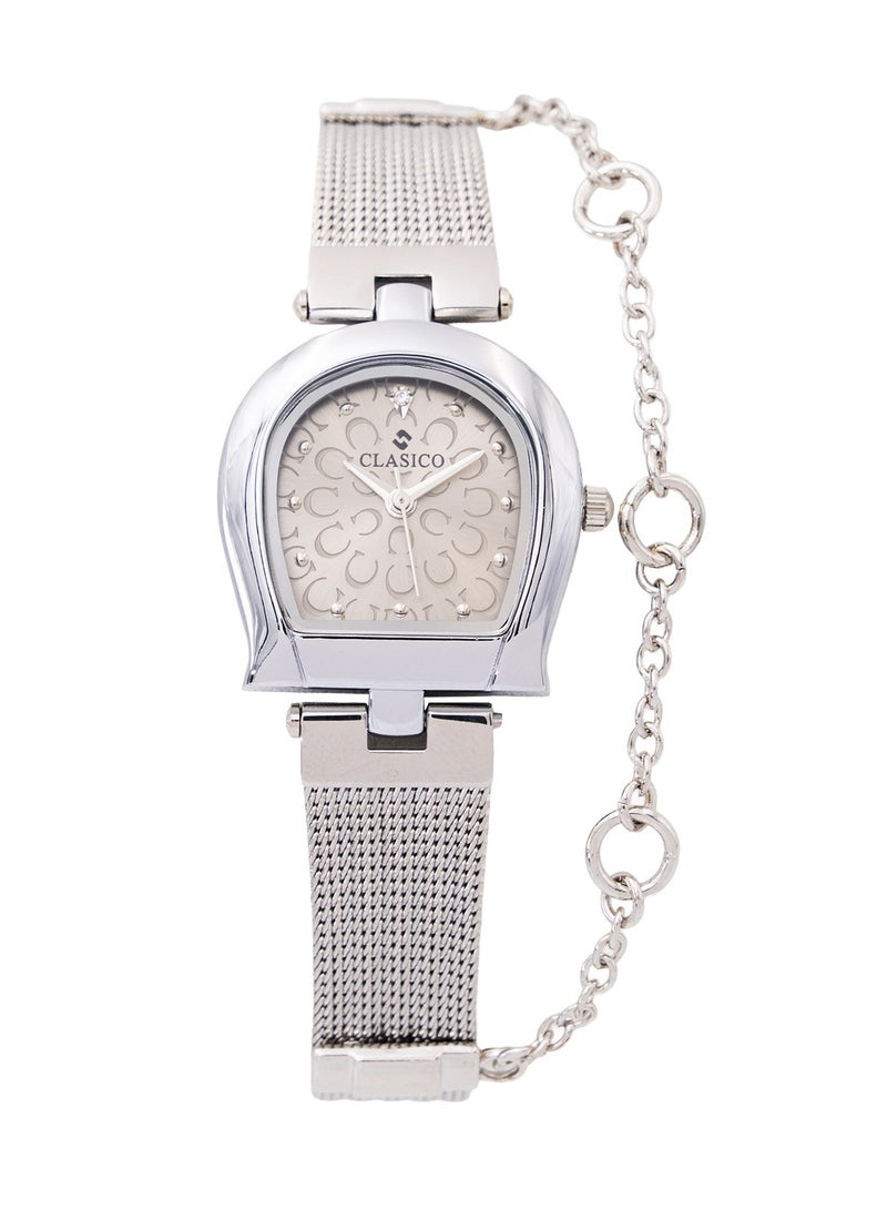 Clasico Amarielle Women Premium Designer Analog Watch 30mm – Silver Tone – Chain Strap - Image 1