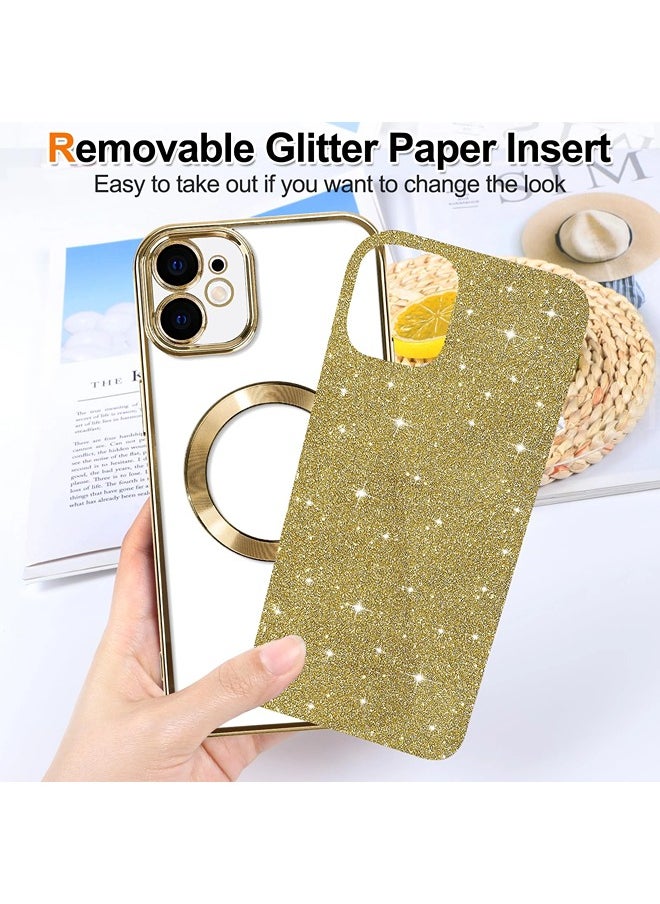 ShebSheb iPhone 12 Case Glitter, Clear Magnetic Phone Cases with Camera Lens Protector [Compatible with MagSafe] Bling Sparkle Plating Soft TPU Slim Shockproof Protective Cover Women Girls  - Image 2