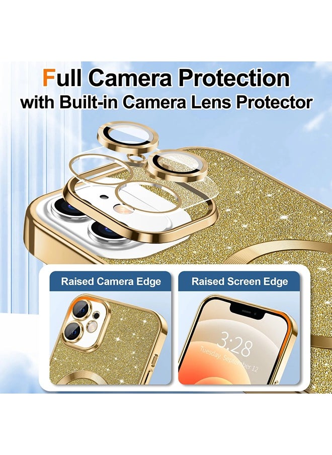 ShebSheb iPhone 12 Case Glitter, Clear Magnetic Phone Cases with Camera Lens Protector [Compatible with MagSafe] Bling Sparkle Plating Soft TPU Slim Shockproof Protective Cover Women Girls  - Image 3