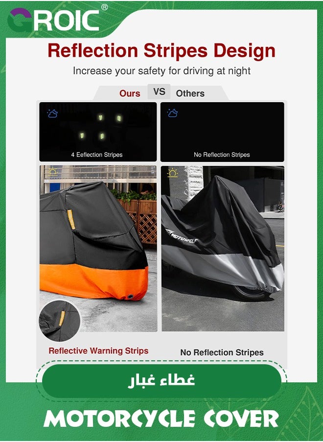 GROIC Motorcycle Cover, All Season Durable Waterproof Outdoor Protection Scooter Cover,Reflective Tape Lock-Holes Motorcycle Cover(Orange)  - Image 2