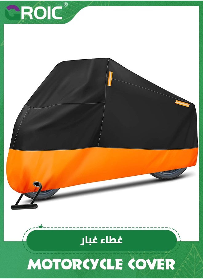 GROIC Motorcycle Cover, All Season Durable Waterproof Outdoor Protection Scooter Cover,Reflective Tape Lock-Holes Motorcycle Cover(Orange)  - Image 1