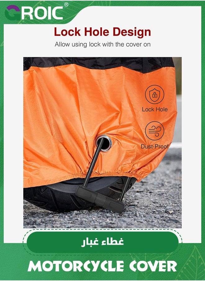 GROIC Motorcycle Cover, All Season Durable Waterproof Outdoor Protection Scooter Cover,Reflective Tape Lock-Holes Motorcycle Cover(Orange)  - Image 5