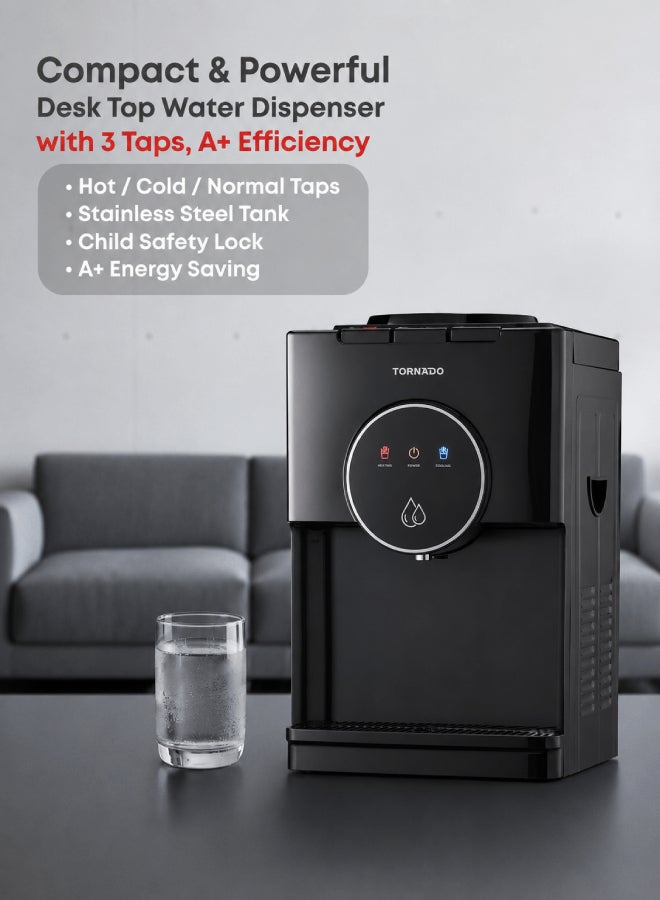TORNADO Desk Top Water Dispenser Top Loading Hot & Cold 3 Taps TWD-L3TBE-B Black - Image 1