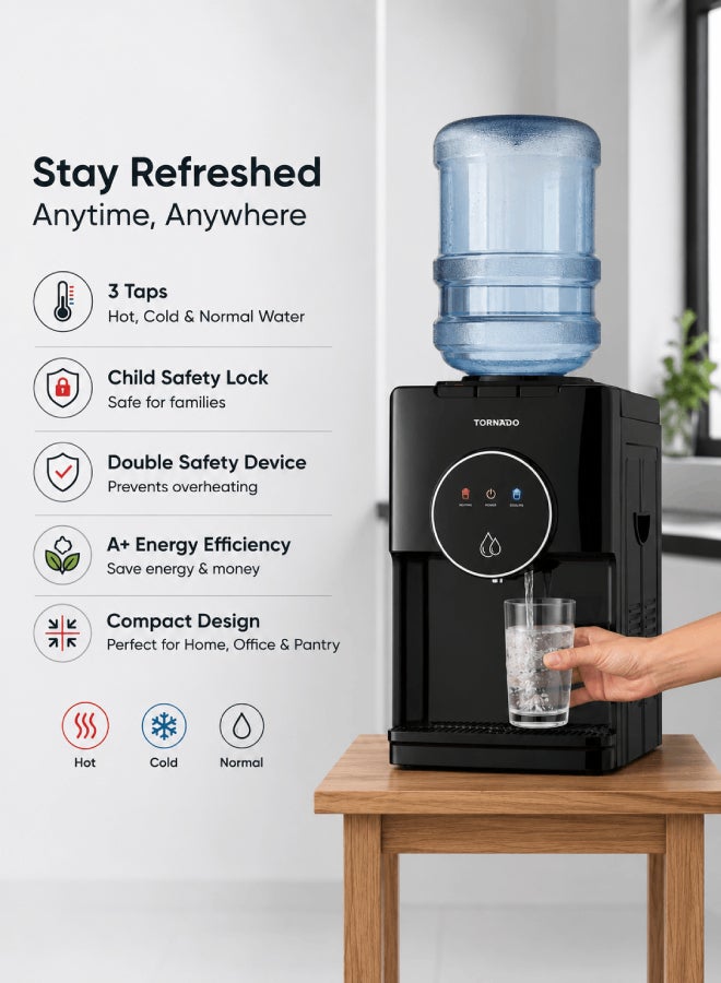 TORNADO Desk Top Water Dispenser Top Loading Hot & Cold 3 Taps TWD-L3TBE-B Black - Image 2