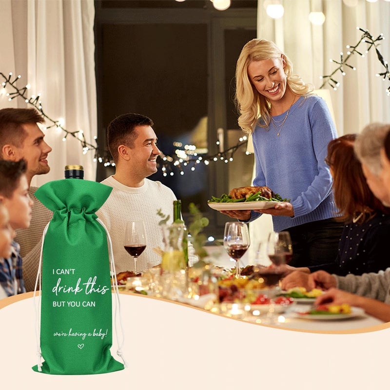XFW Green I Cant Drink This But You Can Pregnancy Announcement for Grandparents Aunt Parents New Mom Dad Pregnancy Announcement Wine Bag - Image 2