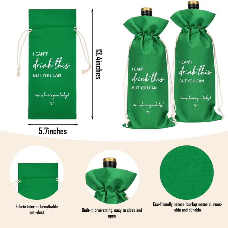 XFW Green I Cant Drink This But You Can Pregnancy Announcement for Grandparents Aunt Parents New Mom Dad Pregnancy Announcement Wine Bag - Image 1
