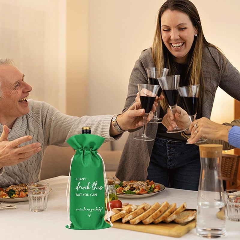 XFW Green I Cant Drink This But You Can Pregnancy Announcement for Grandparents Aunt Parents New Mom Dad Pregnancy Announcement Wine Bag - Image 3