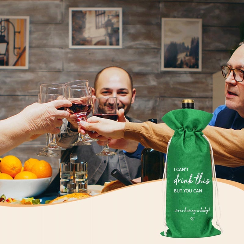 XFW Green I Cant Drink This But You Can Pregnancy Announcement for Grandparents Aunt Parents New Mom Dad Pregnancy Announcement Wine Bag - Image 4