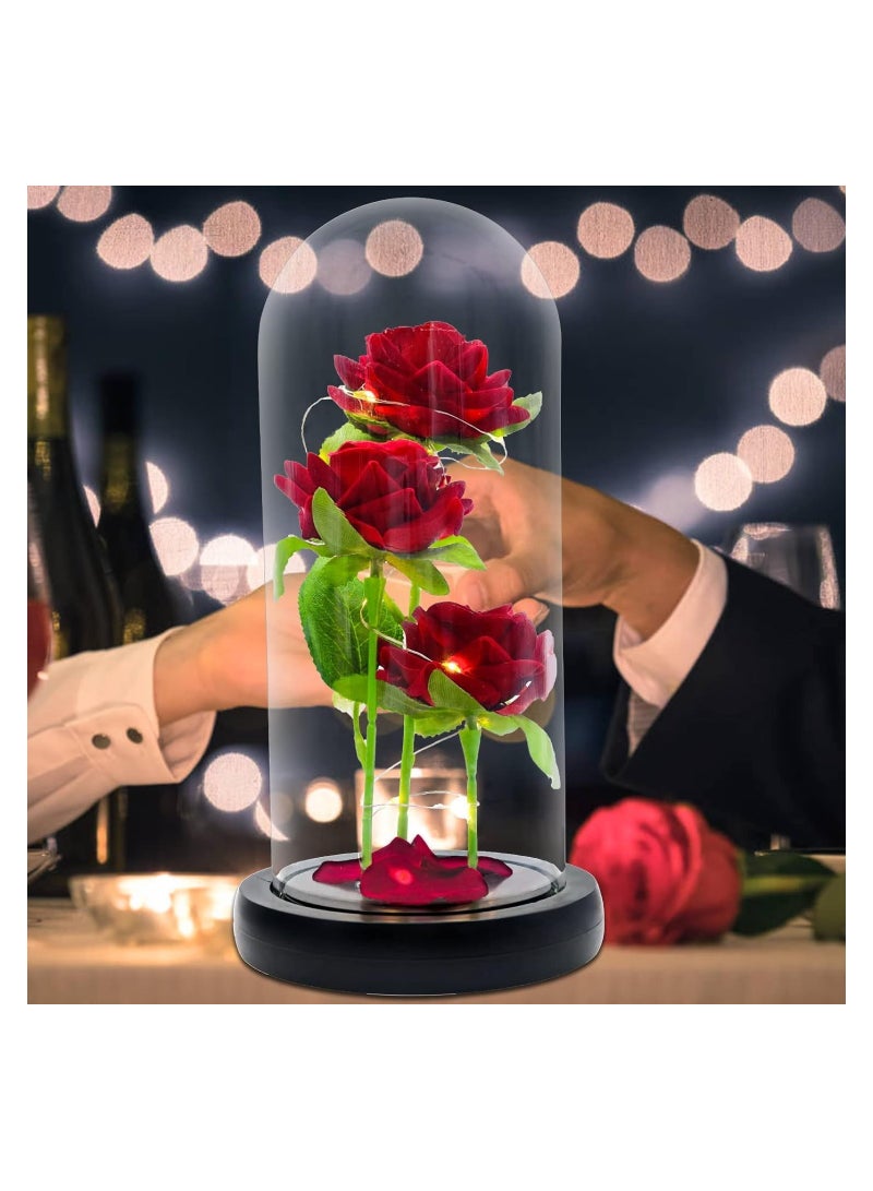 KASTWAVE flowers Glass Rose Gift for Her Artificial Flower Rose Gift with LED Clear Glass Dome Decorations Mothers Day Anniversary Birthday Gifts for Women - Image 1