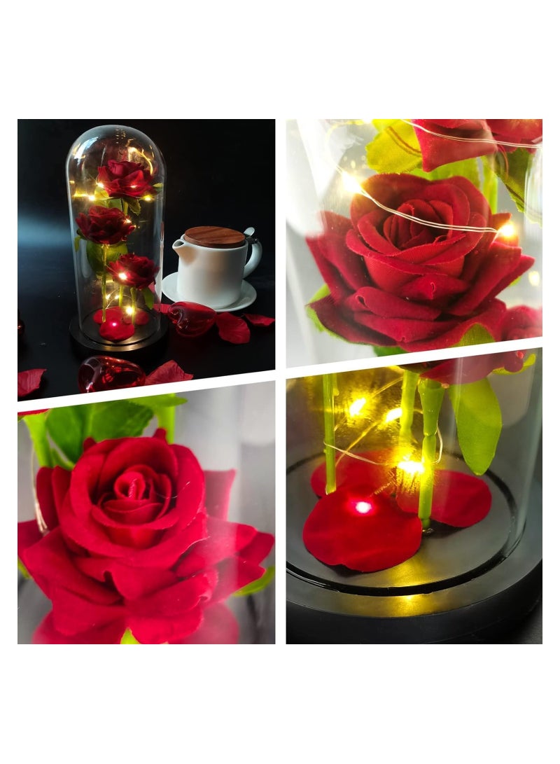 KASTWAVE flowers Glass Rose Gift for Her Artificial Flower Rose Gift with LED Clear Glass Dome Decorations Mothers Day Anniversary Birthday Gifts for Women - Image 4