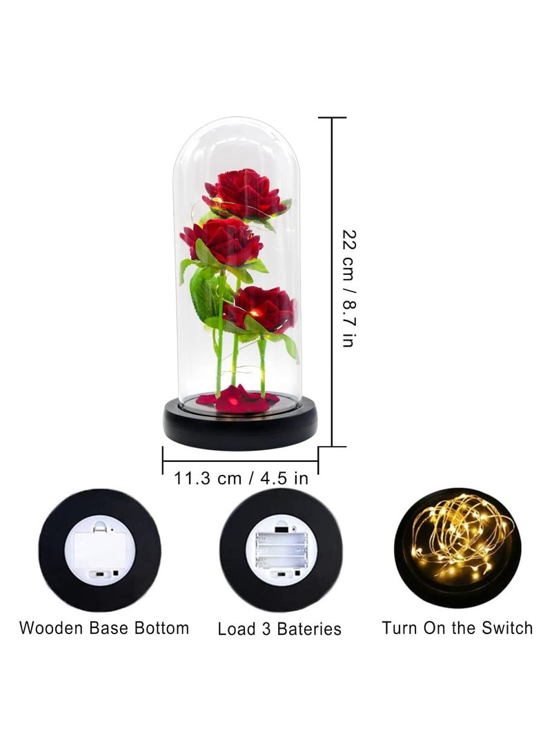 KASTWAVE flowers Glass Rose Gift for Her Artificial Flower Rose Gift with LED Clear Glass Dome Decorations Mothers Day Anniversary Birthday Gifts for Women - Image 5