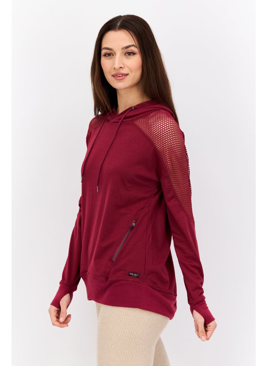 NINE WEST Women Sportswear Fit Training Hoodie, Maroon  - Image 2