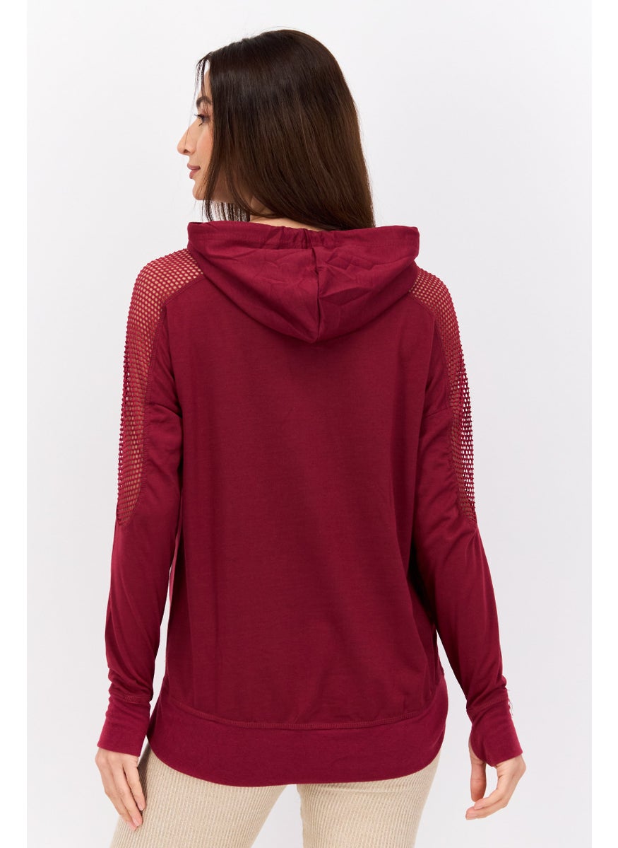 NINE WEST Women Sportswear Fit Training Hoodie, Maroon  - Image 3