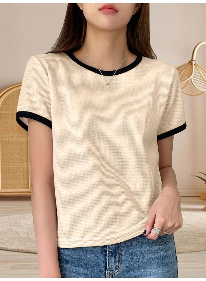 Women's New Korean-style Solid Color Round Neck Short-sleeved T-shirt Women's Summer Slim-fit Slimming Cotton Top Trendy