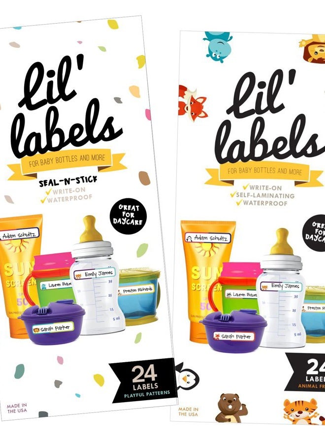 Lil' Labels Bottle , Self-Laminating, Waterproof Baby Bottle Label for Daycare (Variety Pack, Set of 2) - Image 1