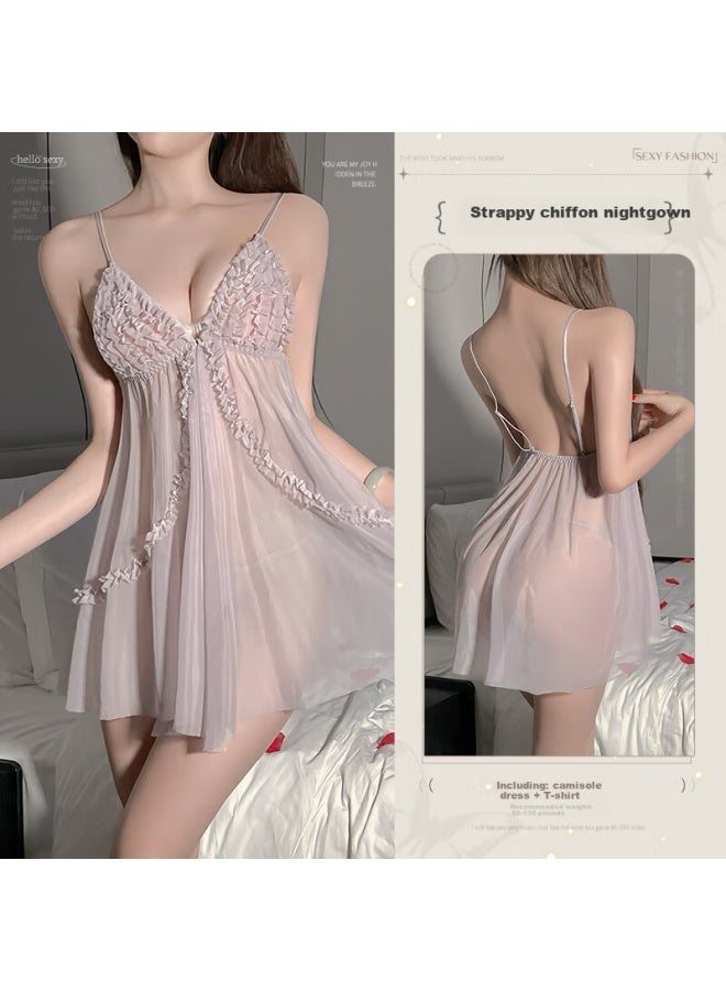 Perfect Zhenmei Women's Sleepwear Lace Camisole Nightgown And Thong Set, Home Wear, Pink-purple, 0324 - Image 3