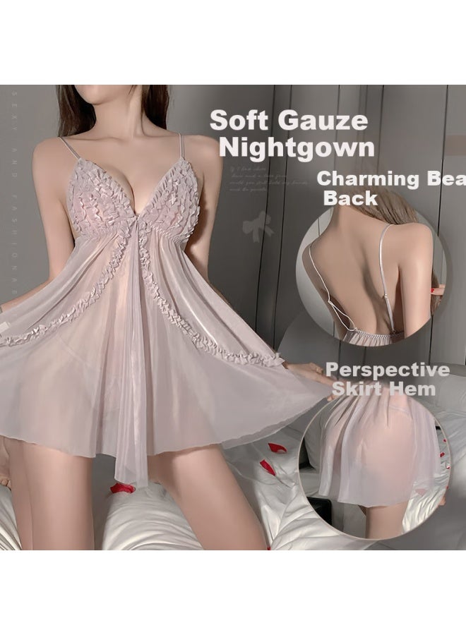 Perfect Zhenmei Women's Sleepwear Lace Camisole Nightgown And Thong Set, Home Wear, Pink-purple, 0324 - Image 4
