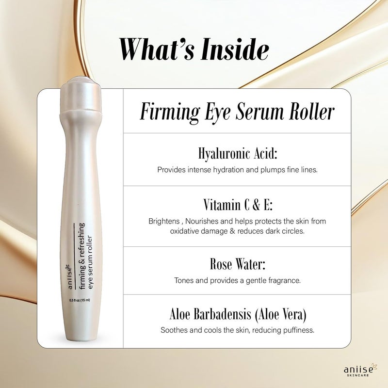 aniise Firming Refreshing Eye Serum Roller Reduces Puffiness Hydrates Rejuvenates Cooling Roller for Bright Youthful Eyes Vegan CrueltyFree ParabenFree SulfateFree AlcoholFree 15ml - Image 2