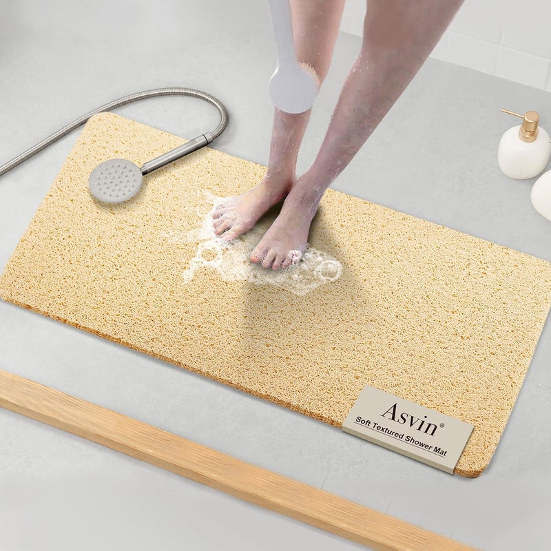 Asvin Soft Textured Bath, Shower, Tub Mat, 35x16 Inch, Phthalate Free, Non Slip Comfort Bathtub Mats with Drain, PVC Loofah Bathroom Mats for Wet Areas, Quick Drying - Image 1