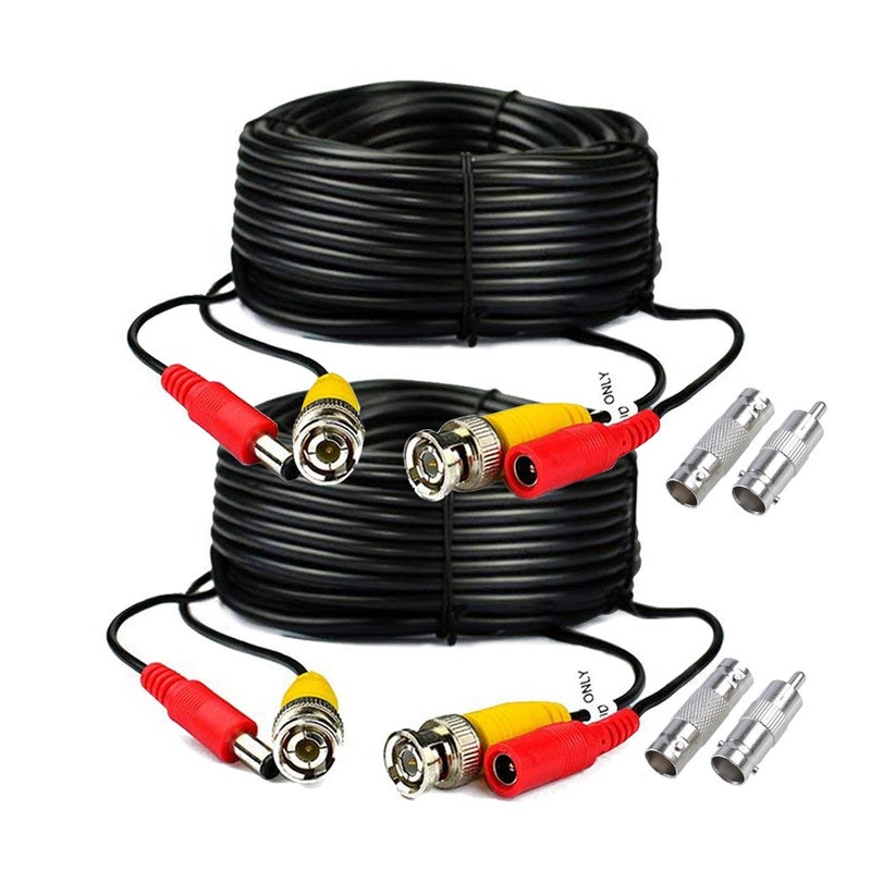 2Pack 125ft Black PreMade AllinOne BNC Male to Male Video and Power Cable Wire Cord with RCA Connector for CCTV Security Camera