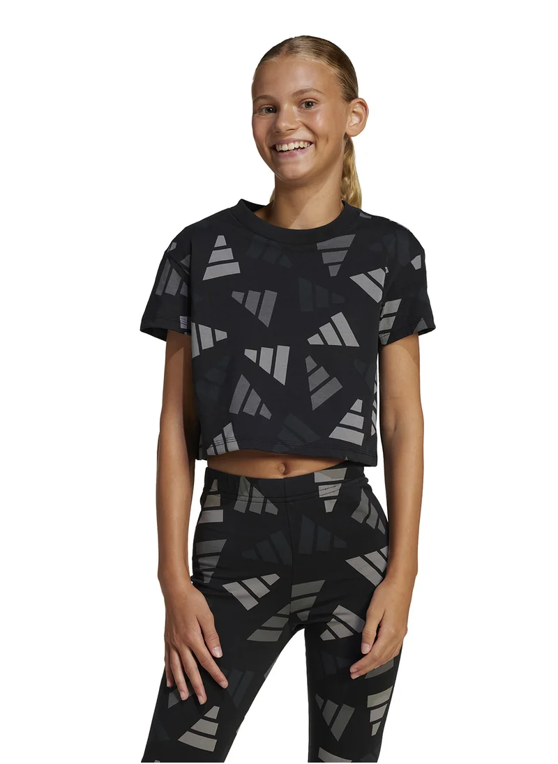 اديداس Youth Seasonal Essentials Logo Celebration Crop T-Shirt