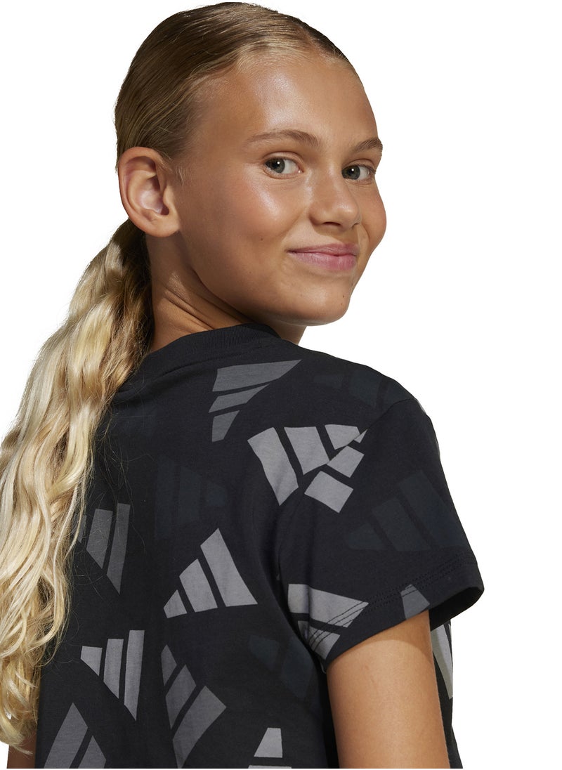 Adidas - Youth Seasonal Essentials Logo Celebration Crop T-Shirt - Image 1
