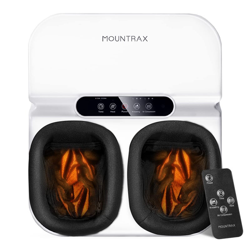 MOUNTRAX Foot Massager Machine with Heat Gifts for Women Men Shiatsu Foot Massager with Remote Control Deep Kneading and Soothing Heat Fits Feet Up to Men Size 12 White