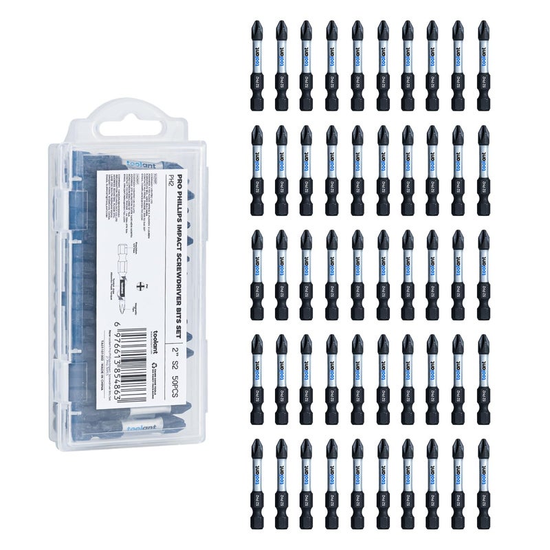 toolant 2 Inch Phillips Bit#2 Magnetic Anti Slip Impact Screwdriver Bits Set(50Pack) - Image 1