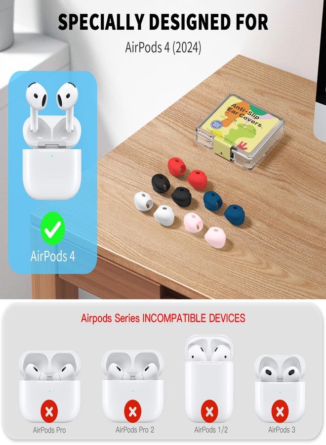 TUDIOW [5 Pairs] for AirPods 4 Ear Tips Covers Sport Anti Slip Anti Scratche Skin Soft Silicone Eartip AirPods 4 Gen Earbuds Accessories Compatible with Apple AirPods 4th Generation (5 Colors Mix) - Image 5