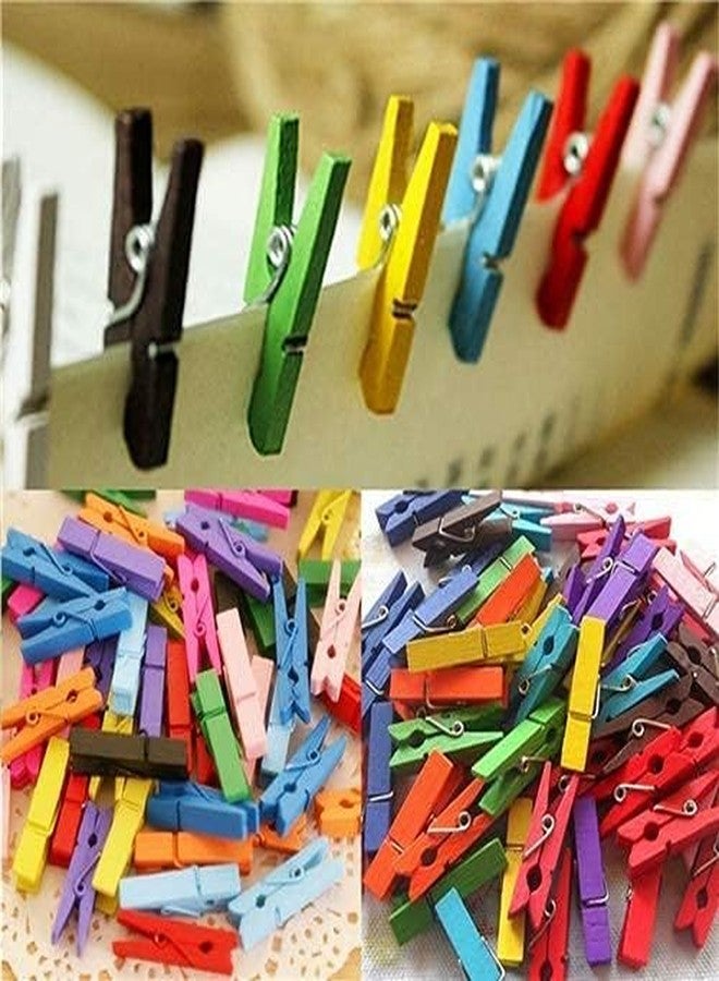 Prescent 4 cm Wooden Mini Clothespin 100 pc Photo Paper Clips for Crafts, Decoration and DIY Projects Multicolor (Pack of 100, Multicolor) - Image 1
