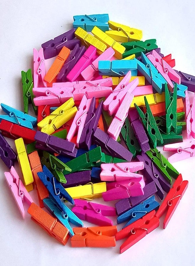 Prescent 4 cm Wooden Mini Clothespin 100 pc Photo Paper Clips for Crafts, Decoration and DIY Projects Multicolor (Pack of 100, Multicolor) - Image 2