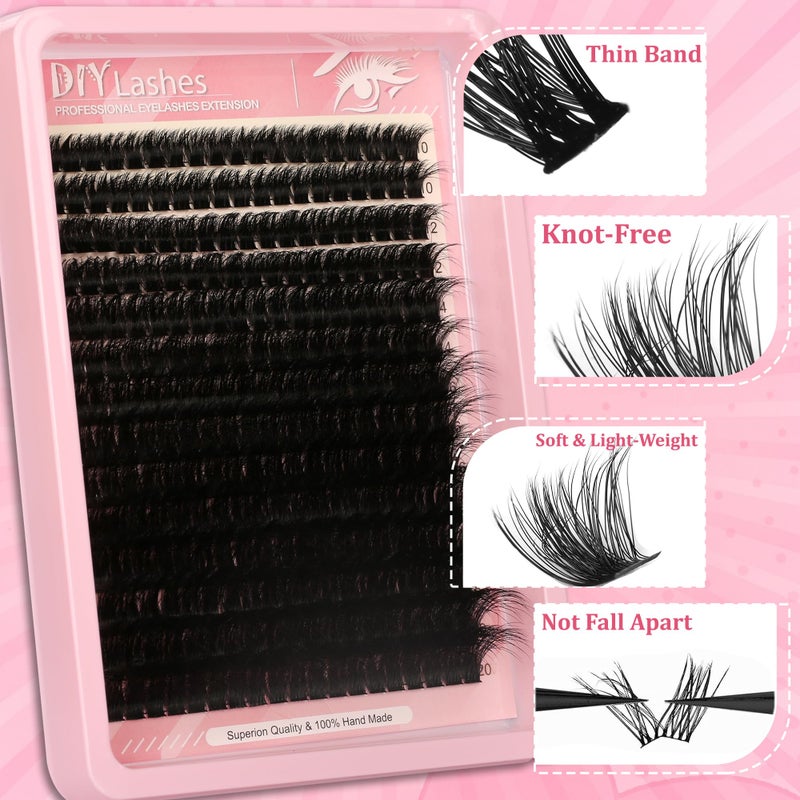 Himirell D Curl Eyelash Lash Clusters Lashes Extensions 280 Pcs Volume Wispy Individual Eye Lash Cluster 100P DIY Home Makeup Thin Band Clusters Lashes Extension Kit (9-20MM) - Image 3