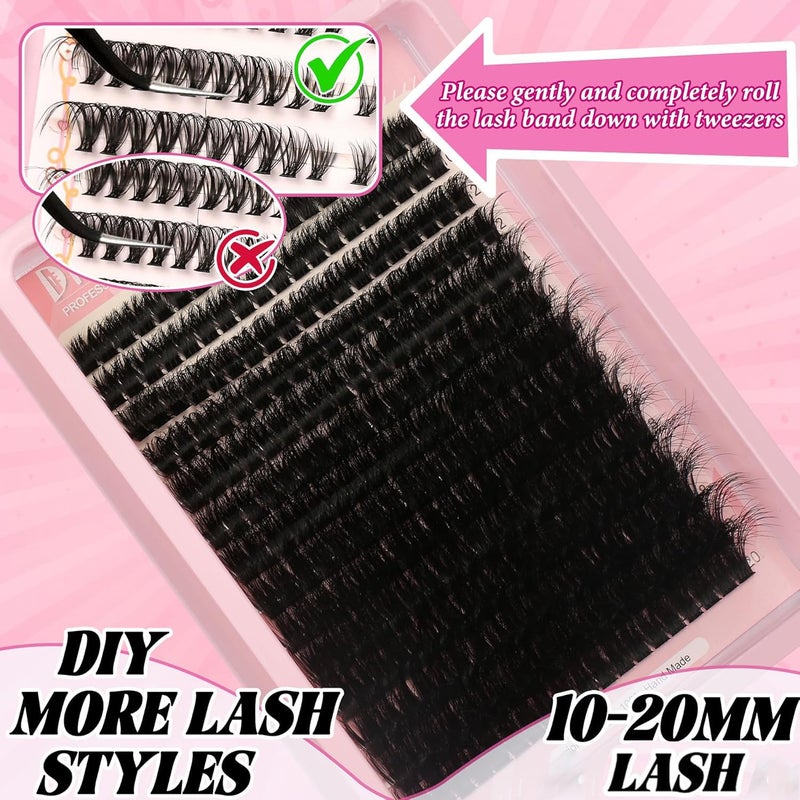 Himirell D Curl Eyelash Lash Clusters Lashes Extensions 280 Pcs Volume Wispy Individual Eye Lash Cluster 100P DIY Home Makeup Thin Band Clusters Lashes Extension Kit (9-20MM) - Image 5
