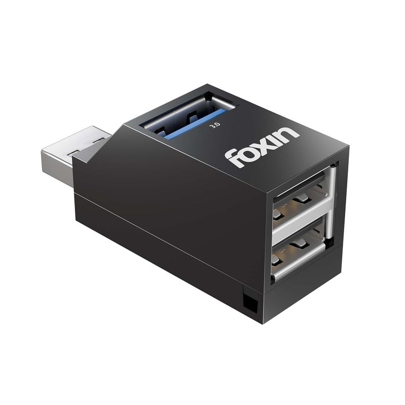 FOXIN 3-Port USB Hub (1 x USB 3.0 + 2 x USB 2.0), High-Speed Data Transfer up to 5Gbps, Lightweight & Portable, Multi-OS Compatible Plug & Play USB Hub for Laptops, PCs & Mac (Black) - Image 1