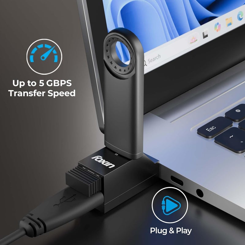 FOXIN 3-Port USB Hub (1 x USB 3.0 + 2 x USB 2.0), High-Speed Data Transfer up to 5Gbps, Lightweight & Portable, Multi-OS Compatible Plug & Play USB Hub for Laptops, PCs & Mac (Black) - Image 5