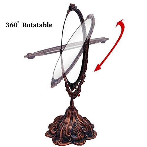 Hsiwto Vintage Double Side Makeup Mirror, Alloy Metal Table Makeup Desktop Mirror with 360 Degree Rotation Cosmetic Makeup Tool for Women Girls, Small Red Copper - Image 4
