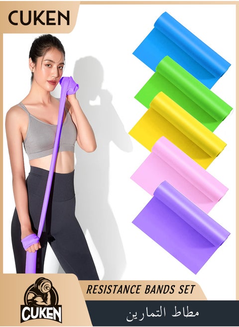 5-Piece Resistance Bands Set Resistance Exercise Band 150*15*4.5cm for Physiotherapy, Strength Training & Fitness Workouts, Pilates, Stretching and Yoga Physical Therapy Fitness, Pink,Blue,Green,Yellow,Purple