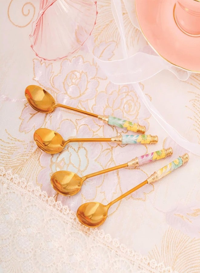 Aynsley Daisy Fine Bone China Teaspoon Green - 5.8in - Image 5