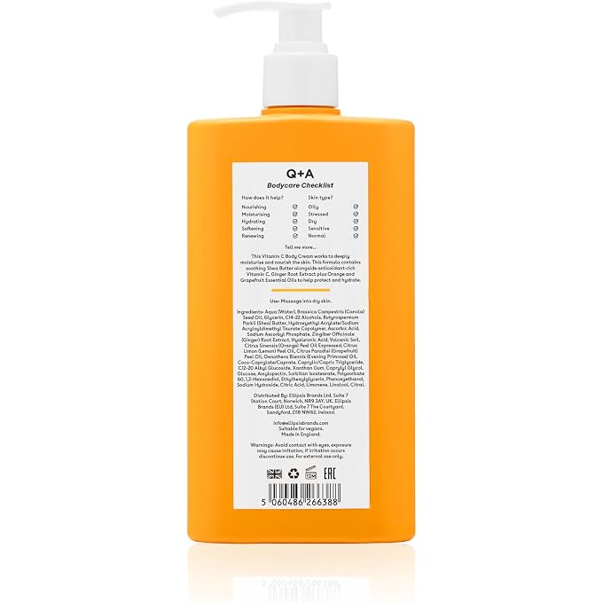 Q+A Vitamin C Body Cream, Contains Ingredients That Moisturise the Skin so that it Mimics the Building of the Skin, 250 ml - Image 2