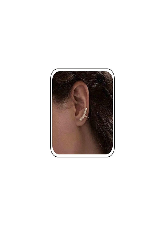 أقراط Yheakne Boho Pearl Clip On، أقراط ذهبية مرصعة باللؤلؤ، أقراط عتيقة بمشبك من اللؤلؤ، أقراط غضروفية مرصعة باللؤلؤ، مجوهرات للنساء (ذهبي) - Image 1