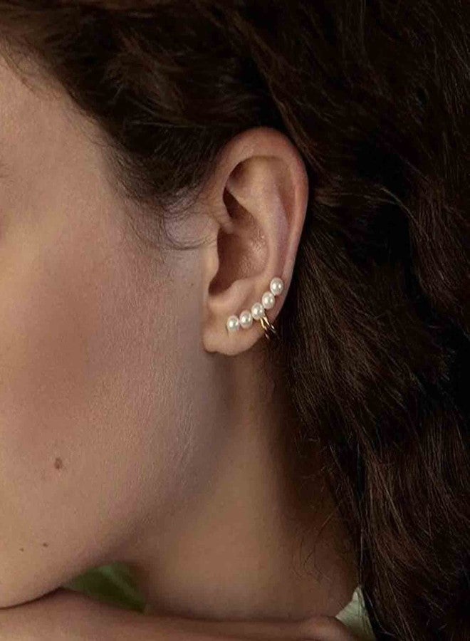أقراط Yheakne Boho Pearl Clip On، أقراط ذهبية مرصعة باللؤلؤ، أقراط عتيقة بمشبك من اللؤلؤ، أقراط غضروفية مرصعة باللؤلؤ، مجوهرات للنساء (ذهبي) - Image 3