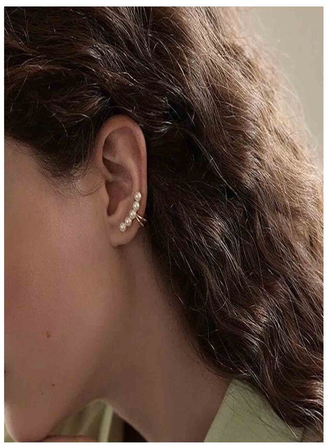 أقراط Yheakne Boho Pearl Clip On، أقراط ذهبية مرصعة باللؤلؤ، أقراط عتيقة بمشبك من اللؤلؤ، أقراط غضروفية مرصعة باللؤلؤ، مجوهرات للنساء (ذهبي) - Image 2