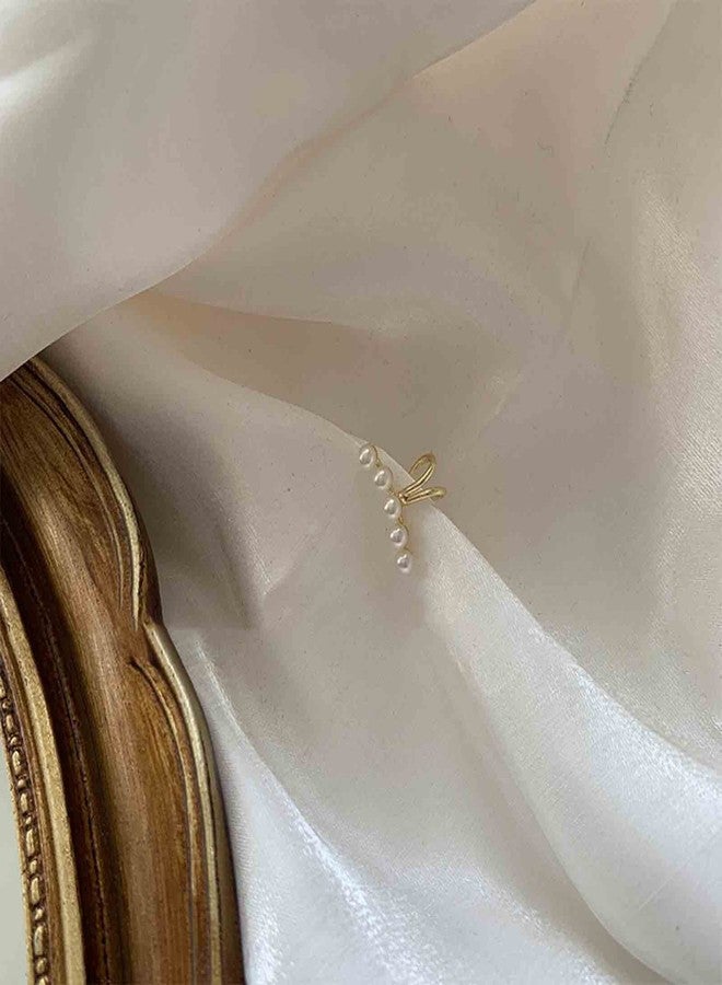 أقراط Yheakne Boho Pearl Clip On، أقراط ذهبية مرصعة باللؤلؤ، أقراط عتيقة بمشبك من اللؤلؤ، أقراط غضروفية مرصعة باللؤلؤ، مجوهرات للنساء (ذهبي) - Image 4