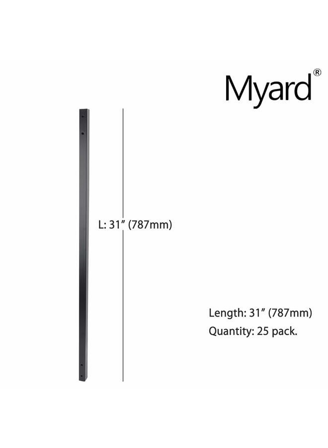 Myard 31 Inches Estate Hollow Square Iron Deck Balusters with Screws for Facemount Decking Railing Porch Fence (25-Pack, Matte Black) - Image 3