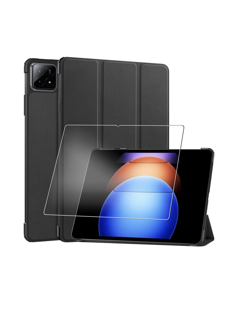 Aookay [1+1] For Xiaomi Pad 6S Pro12.4" Tablet Case with Tempered Glass Screen Protector, Thickened Corners, Anti-drop Protective Film, Lightweight Tri-fold Stand Protective Case  - Image 1