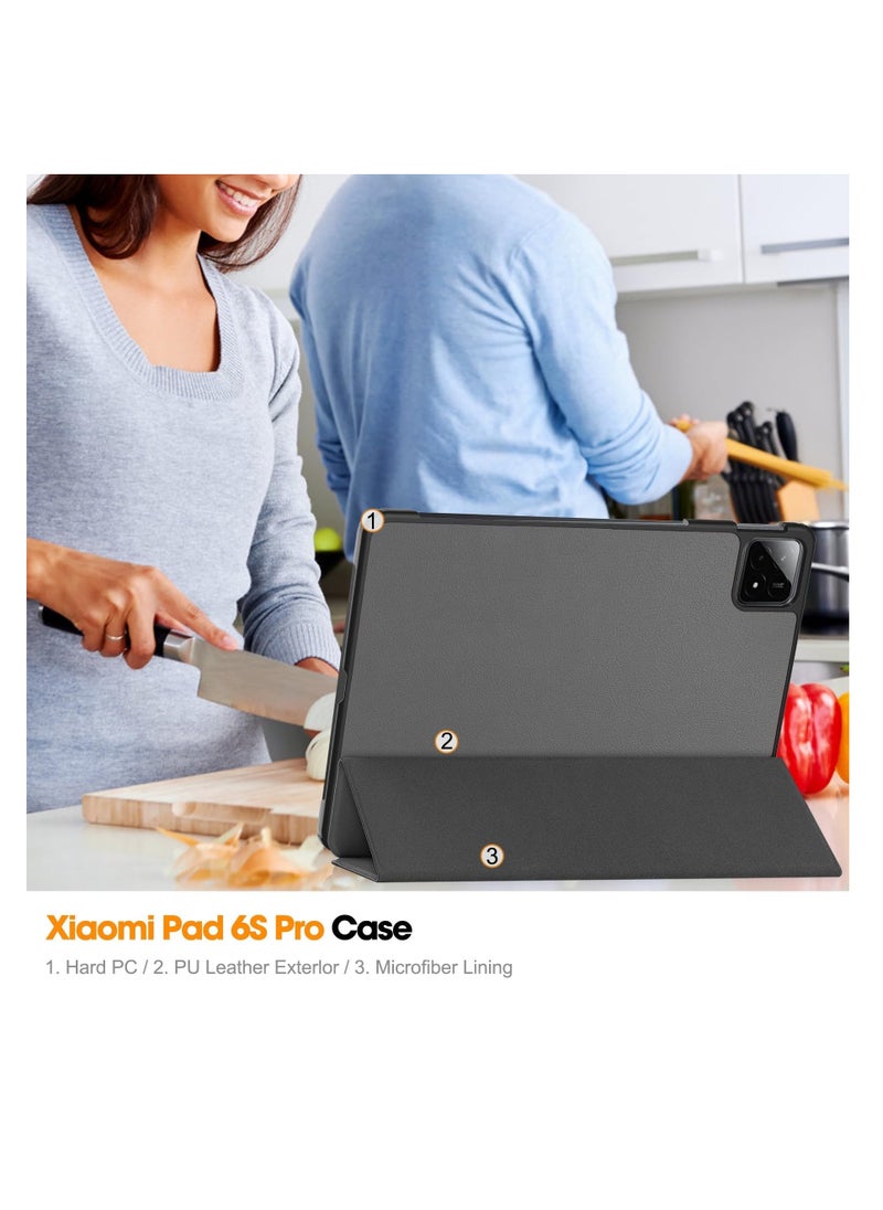 Aookay [1+1] For Xiaomi Pad 6S Pro12.4" Tablet Case with Tempered Glass Screen Protector, Thickened Corners, Anti-drop Protective Film, Lightweight Tri-fold Stand Protective Case  - Image 5